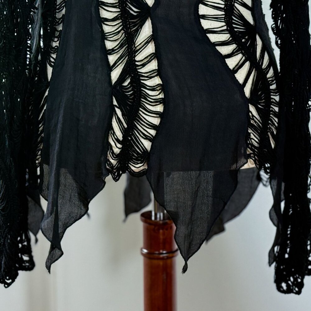 SOLD Sioni Black Sweater Open Knit Medium Large Handkerchief Hem Witchy Goth - Picture 4 of 10